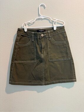 American Bazi Olive Utility Mini Skirt with Contrast Stitching